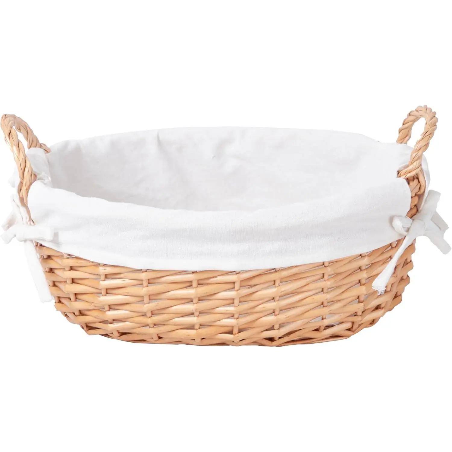 Wicker Empty Gift Basket to Fill, Wicker Storage Basket with Liner for Organizing Shelves Holiday Present Basket with Handles, Large 15" x 10.6" x 7.3"
