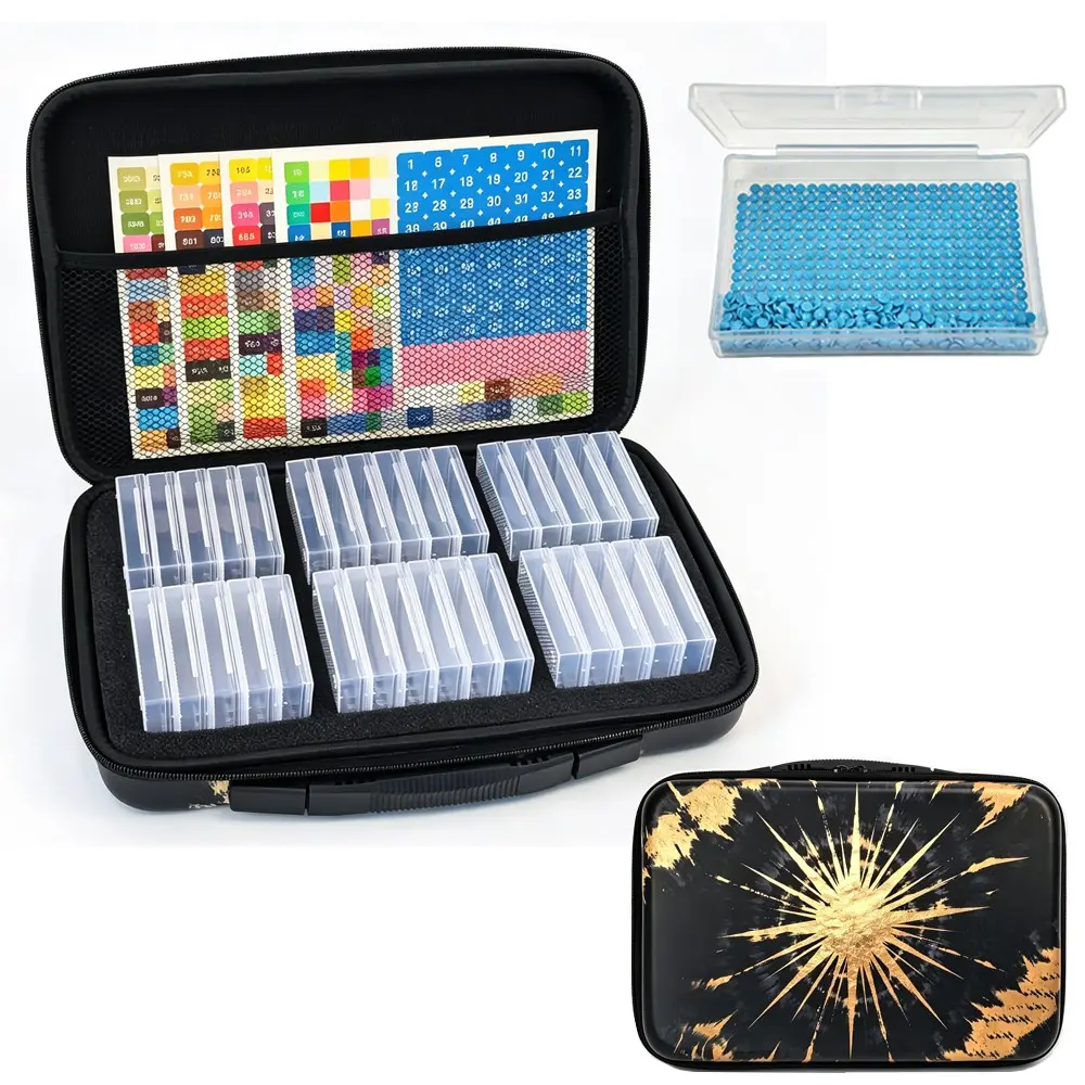 DIY Diamond Painting 32 Slot Leather Storage Box, Includes Stickers and Transparent Organizer, Starry Series Pattern, Leather Material, Crafts