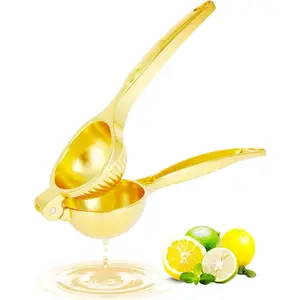 Gold Heavy Duty Zinc Alloy Manual Lemon Squeezer Hand Press, High Yield Threaded Groove Citrus Juicer for Limes Small Oranges, Portable Juice Maker for Home Restaurant Kitchen
