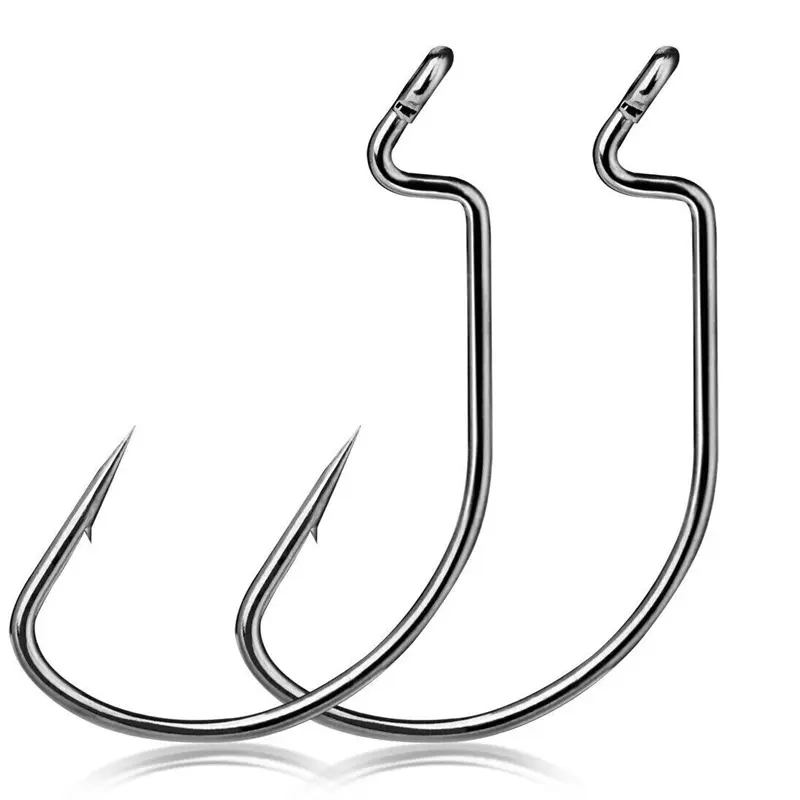100-Pack Offset EWG Worm Hooks - Texas Rig Fishing Supplies, Angling Tackle for Bass Trout, Soft Plastic Bait Equipment with 100 Hooks on Hand & 100pcs Spares