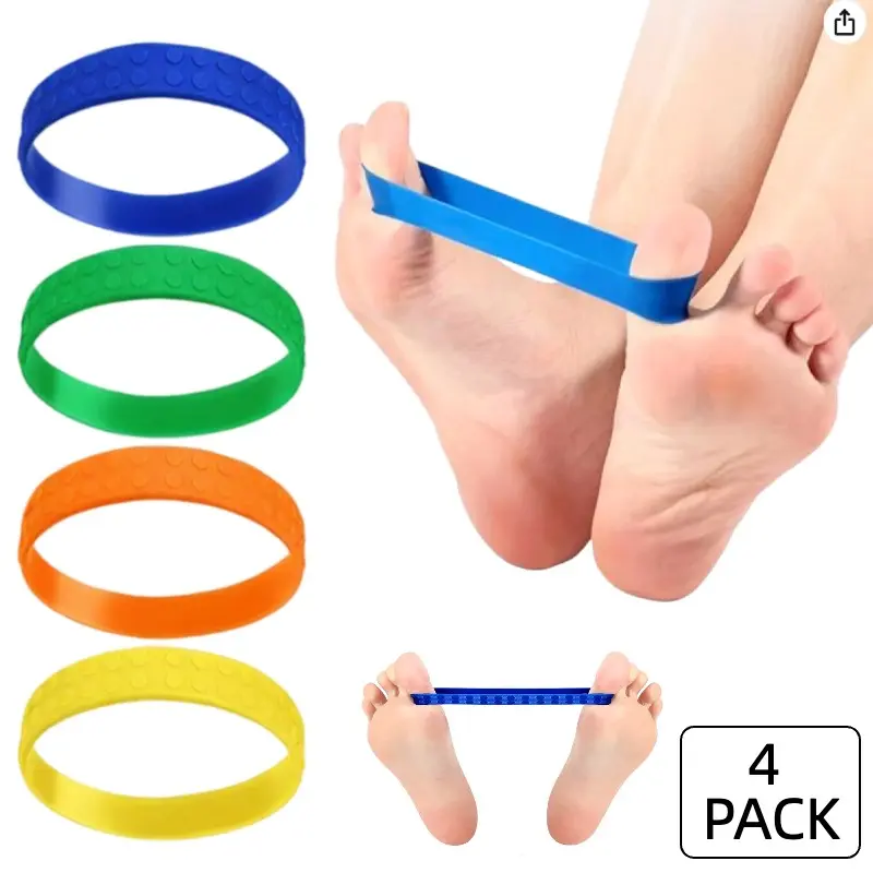 Set of 4 Toe Stretcher Bands, Bunion Correction, Hallux Valgus Alignment, Foot Stretcher Straightener, Yoga Exercise, Multicolor, Carry Bag Included