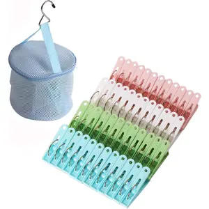 48 Pack Plastic Heavy Duty Clothes Pins for Outdoor Hanging Clothes, Colored Clothespins with Springs, Drying Pegs with Mesh Bag for Crafts Pictures Food Package Clips