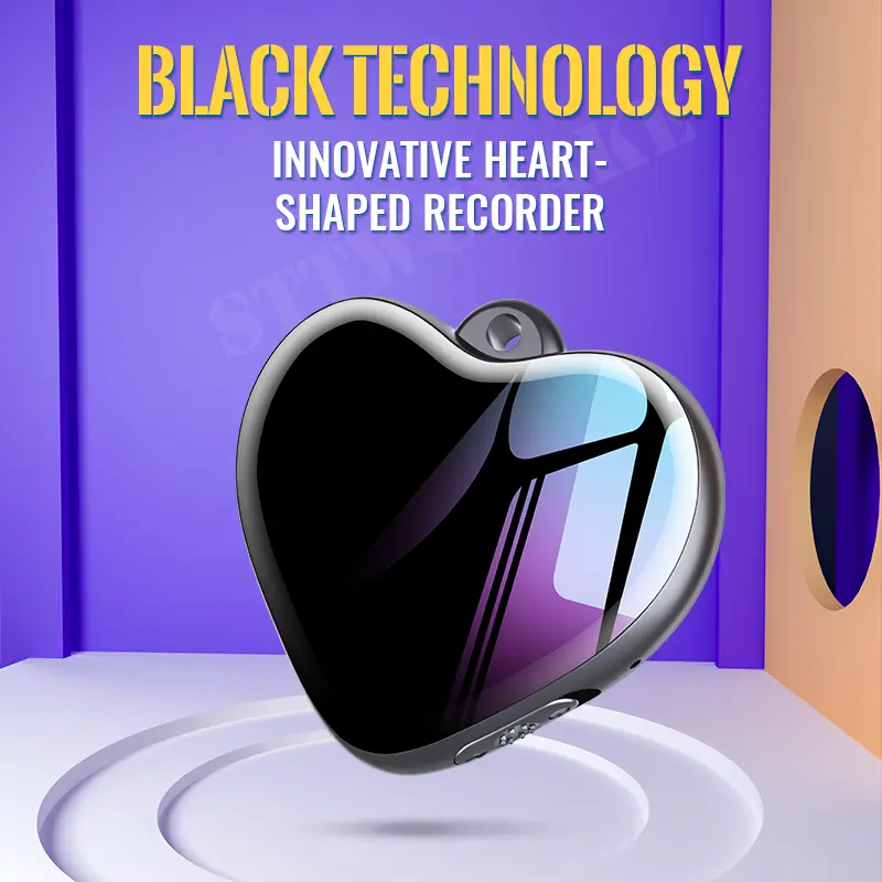 Heart Shaped Hidden Digital Voice Recorder, Mini Voice Activated Audio Recording Device, Portable Noise Reduction Dictaphone MP3 Player For Class Work Conference