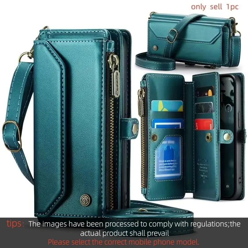 For iPhone 17e 16e Crossbody Wallet Case RFID Blocking PU Leather Magnetic Flip Cover 7 Card Holder Zipper Pocket Crossbody Phone Pouch Shoulder Strap Crossbody Phone Bag