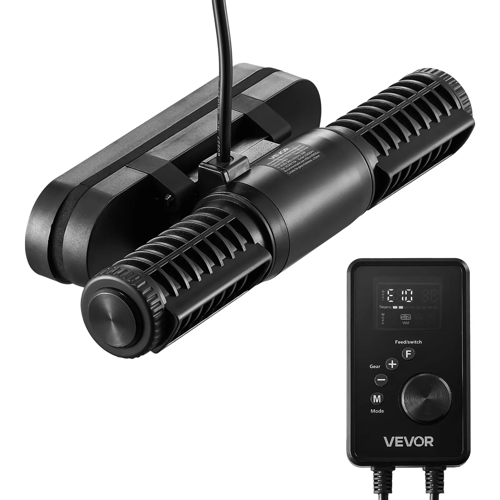 VEVOR 360-Rotating Aquarium Wave Maker Powerhead Pump - 25W, 2380 GPH, Adjustable Flow DC 24V with Controller, Strong Magnetic Base, for Saltwater/Freshwater, 360 Rotating Wavemaker