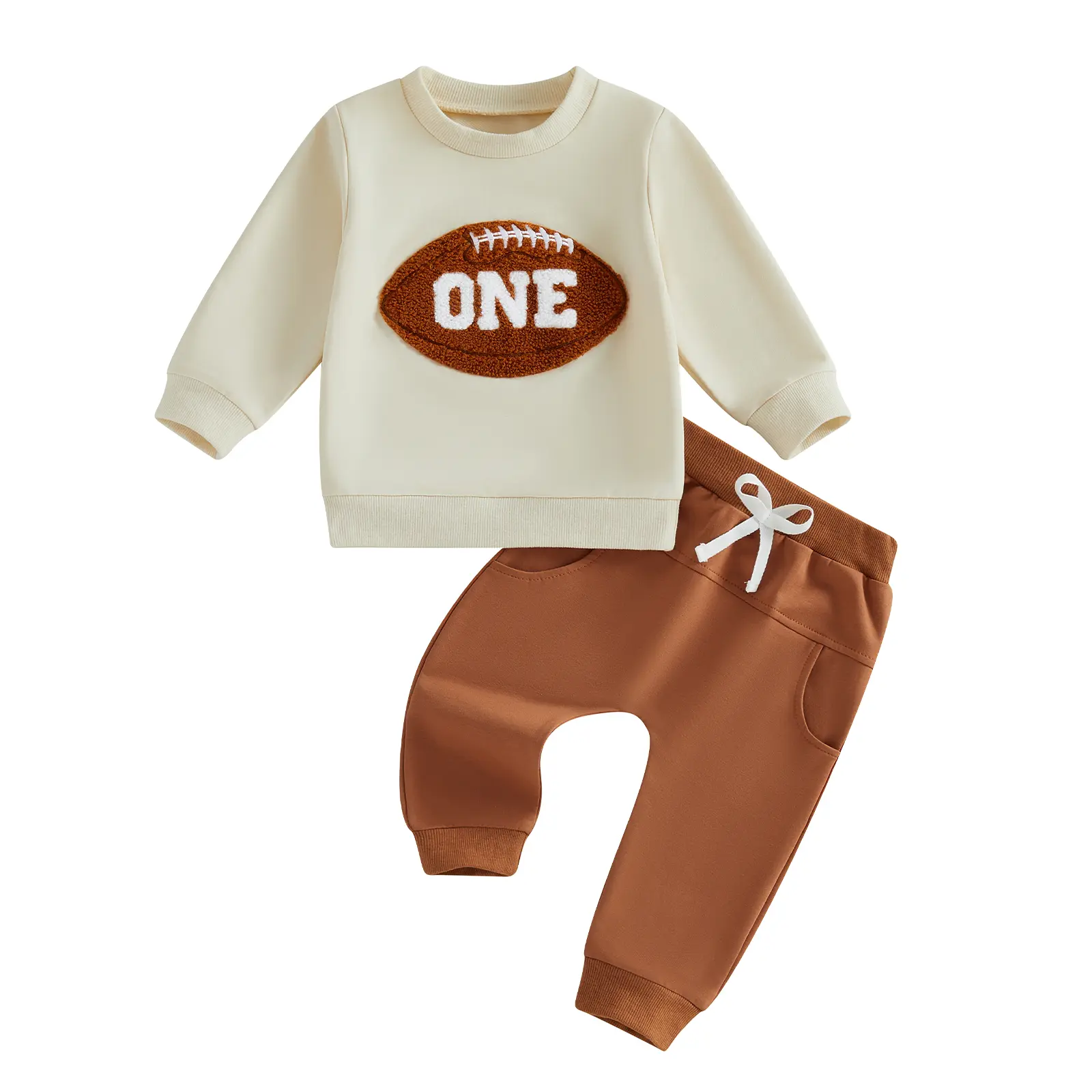 Infant Baby Boy My First Birthday Outfits Football Embroidery Long Sleeve Sweatshirt Pants Fall Winter 0-18 Months