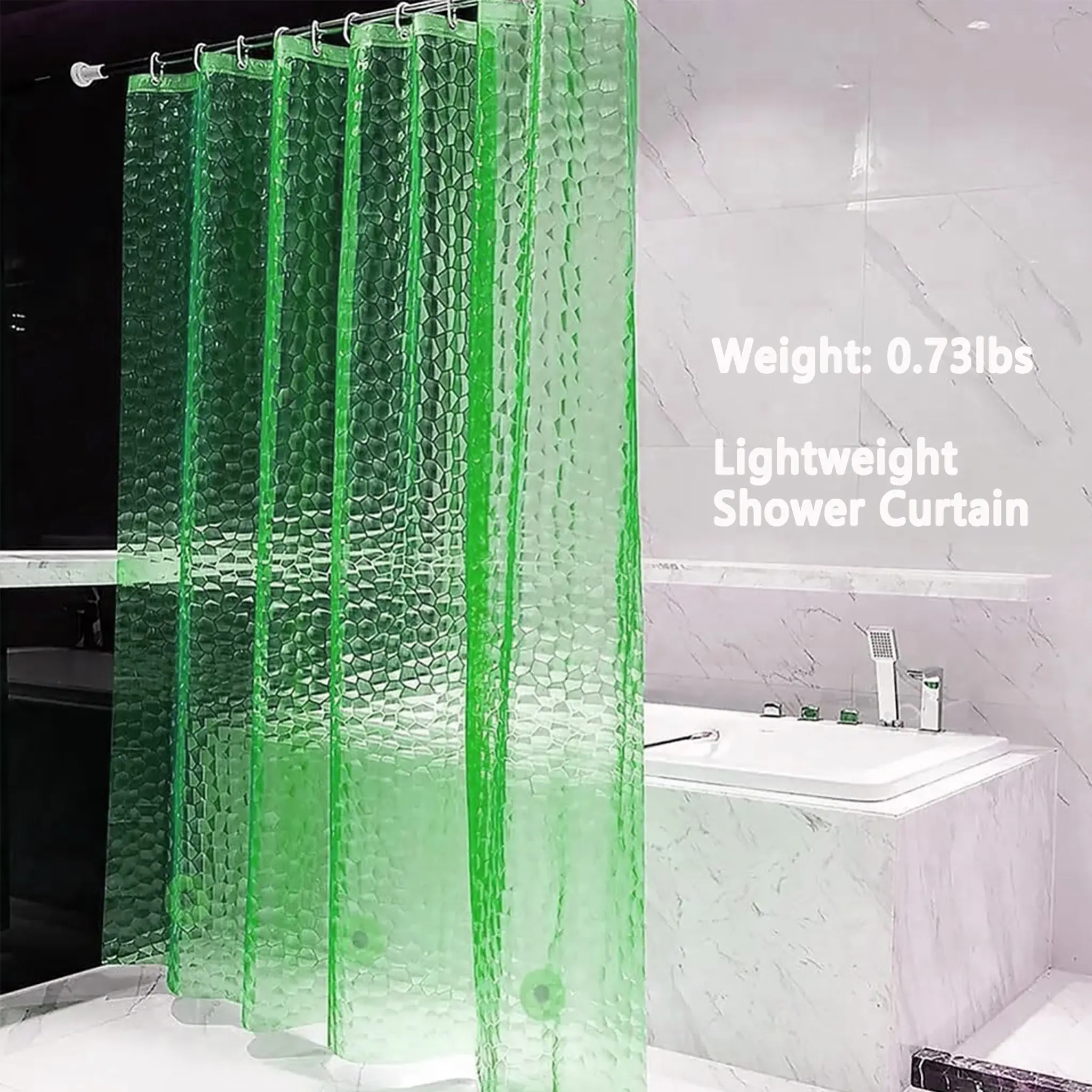 Water Cube Shower Curtain Liner, 3D Eva Lightweight, Simple Home Decor, Metal Grommets, Weighted Bottom, 12 Plastic Hooks, 71x71 Inches