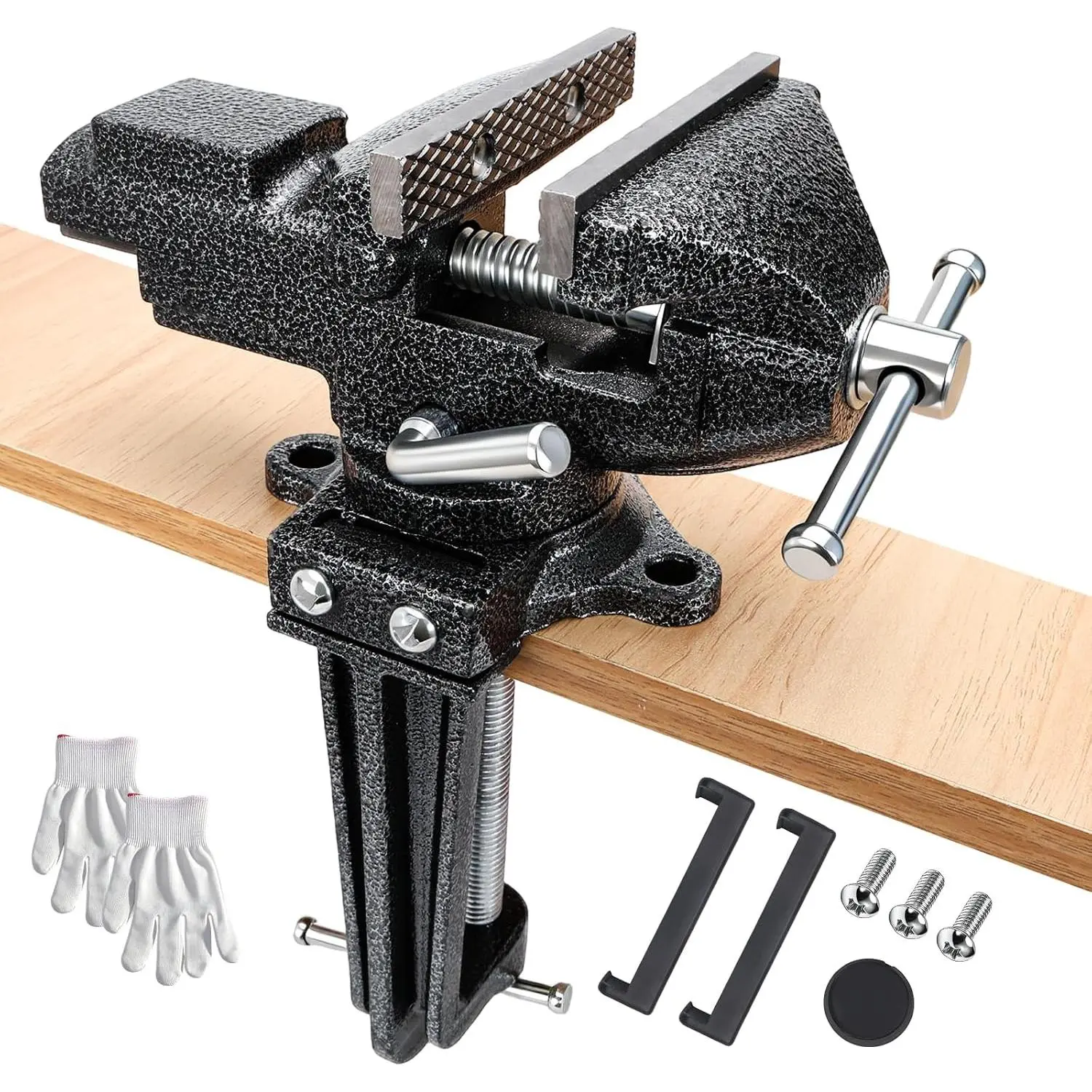 Duty 2-in-1 Bench Vise, 3.2" Jaw Width, 360° Swivel Base Table Vise| Non-Slip Jaws and Removable, Cast Iron Swivel Base Vise for Metalworking, Pipe Cutting, Wood Craft