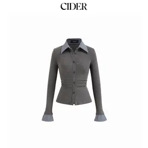 Cider Cotton Plaid Polo Collar Ruched Two Tone Top SummerFinds