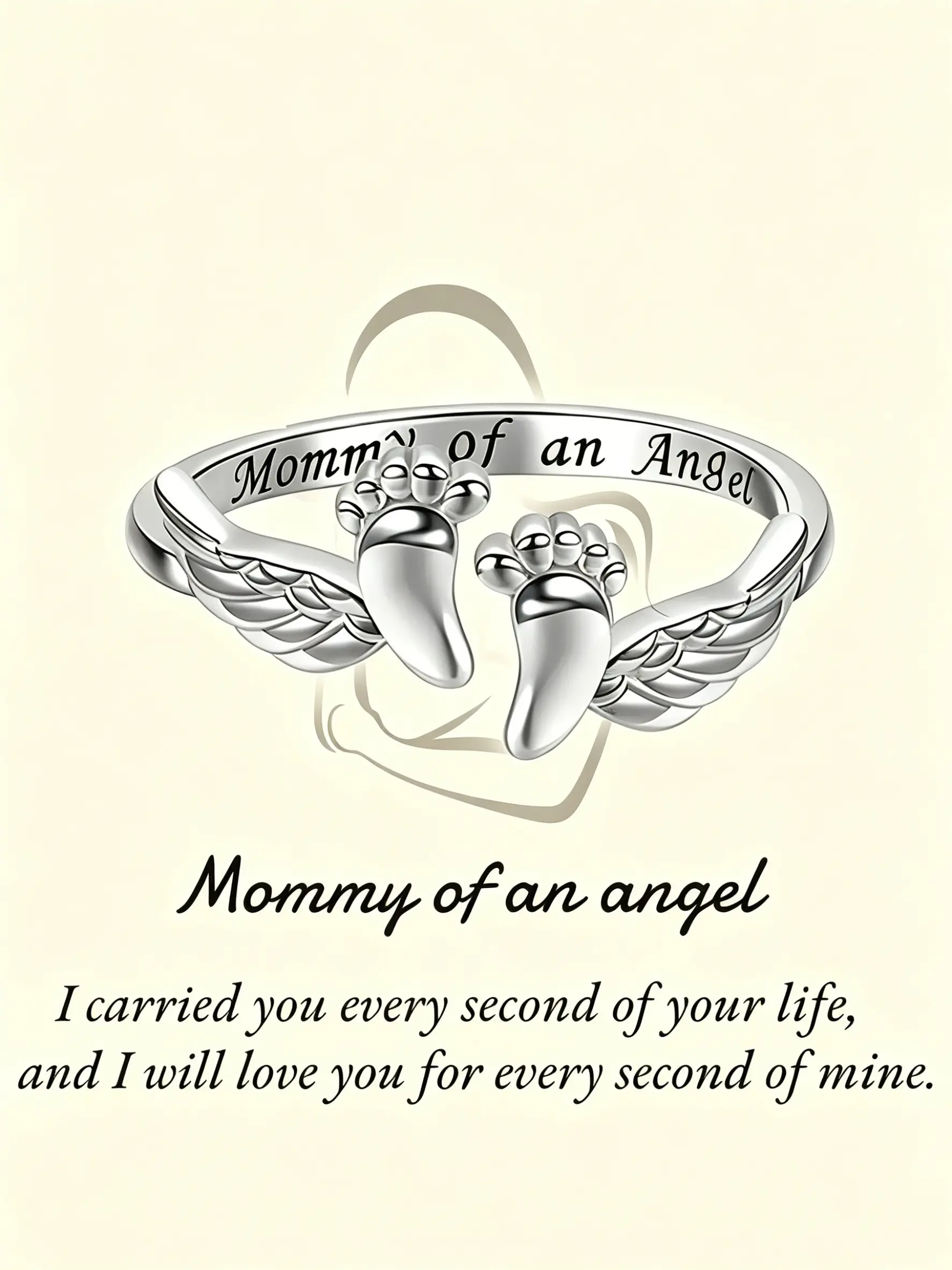 Adjustable Angel Wings Baby Foot Ring for Women, Miscarriage Memorial Jewelry Gift, Elegant Open Band Design, Perfect for Remembrance, Commemorative Ring