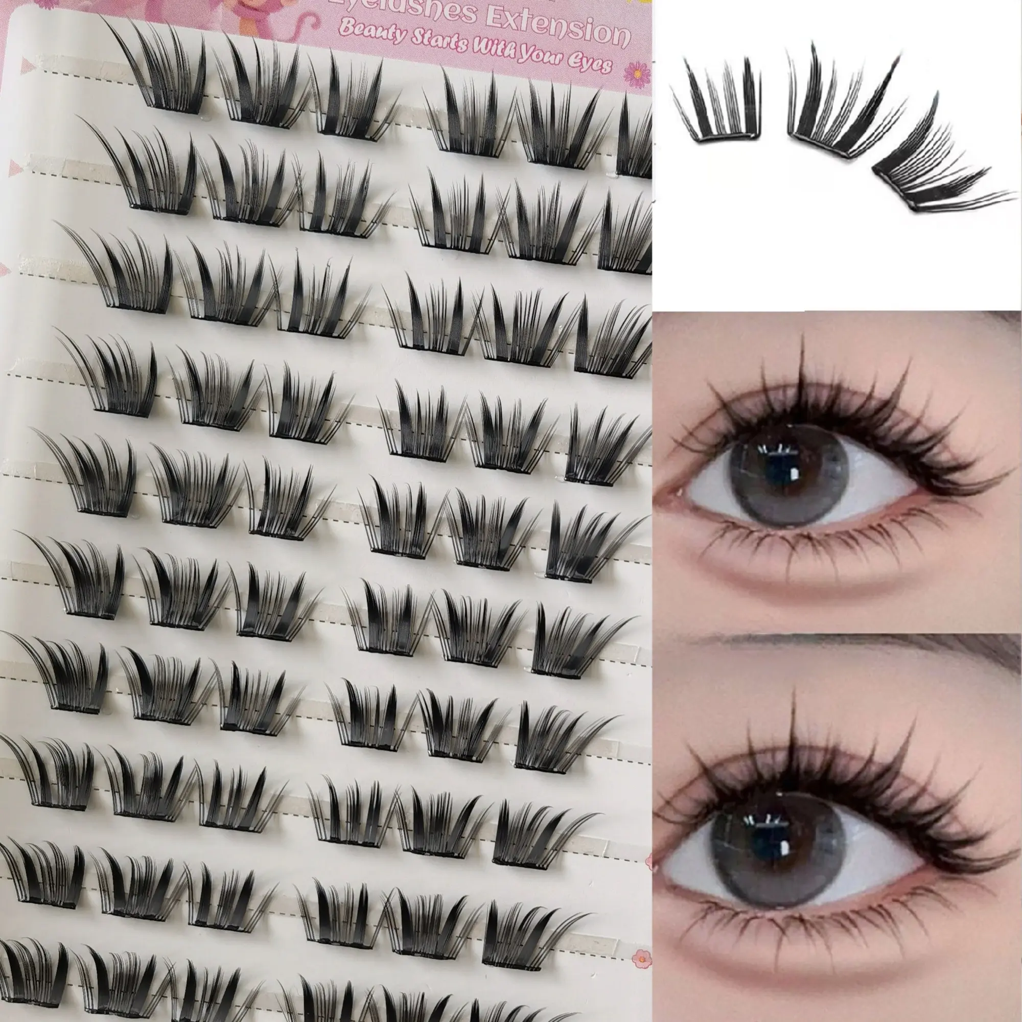 Directly Applied False Eyelashes, 60pcs Segmented False Lashes, Sweet and Playful, Suitable for Light and Bold Makeup, 0.07mm Thickness, Self-Adhesive