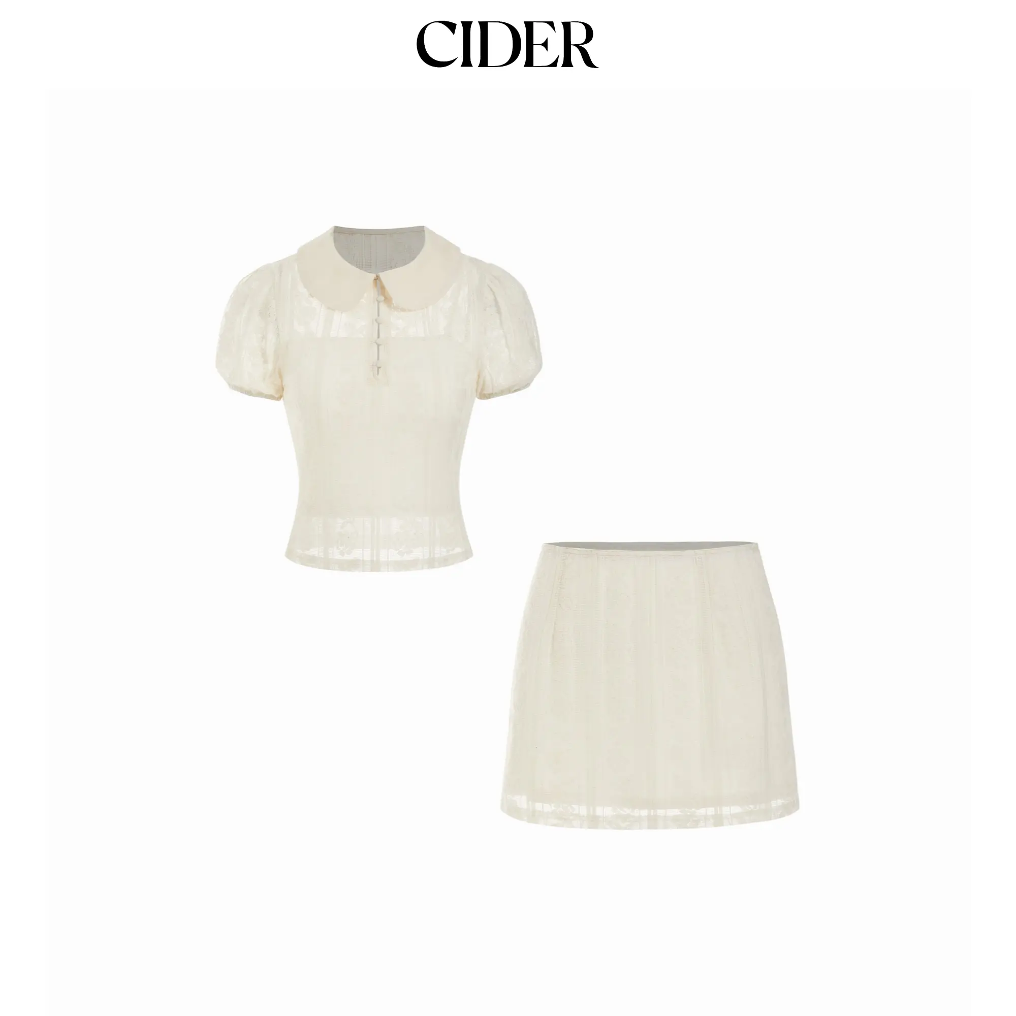 Cider Cotton-blend Lace Peter Pan Collar Top & Mid Rise Mini Skirt Set