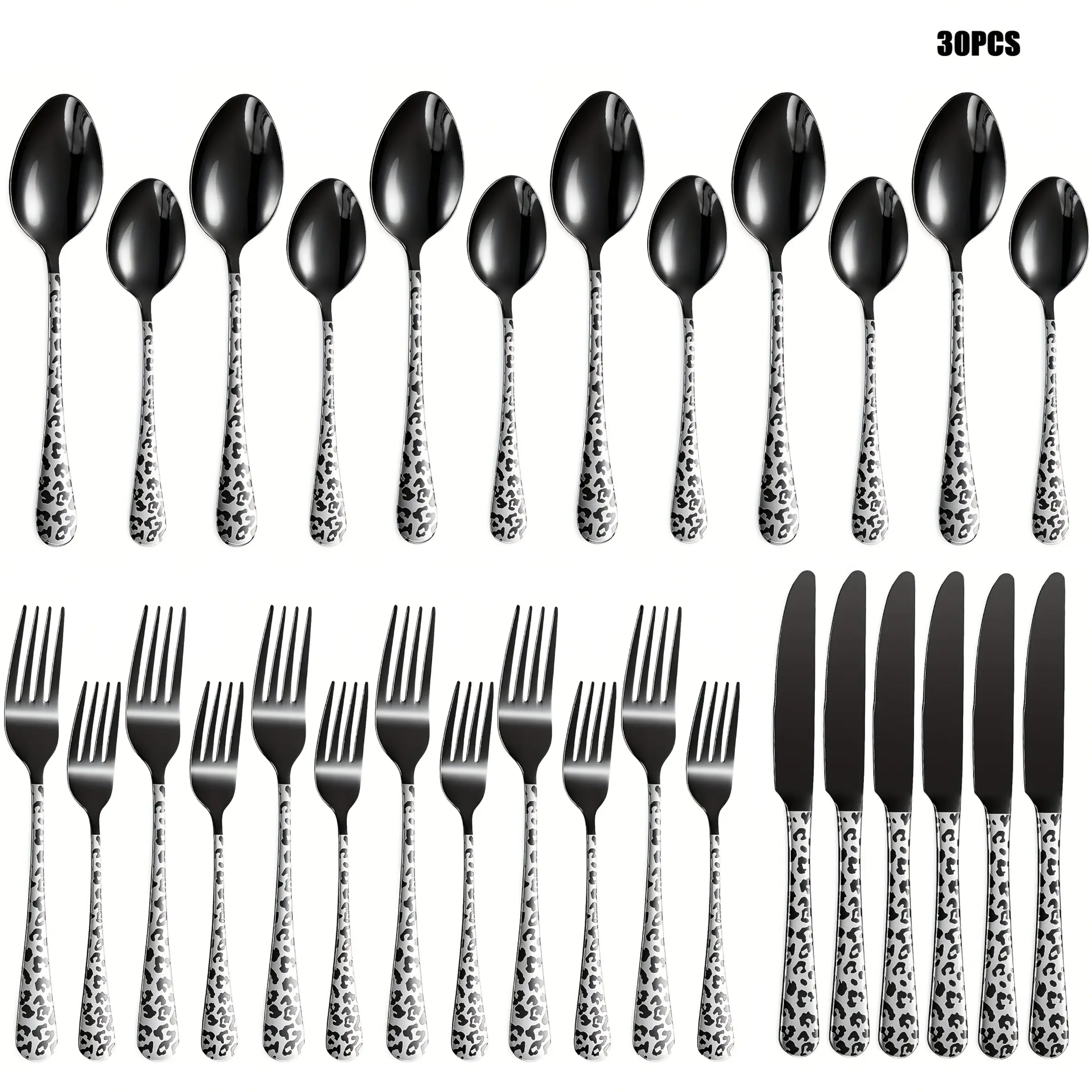 30/50pcs Gothic Style Dinnerware Set, Stainless Steel Mirror Cutlery, Laser Engraved Handles, Dishwasher Safe, 6/10 People, Tableware