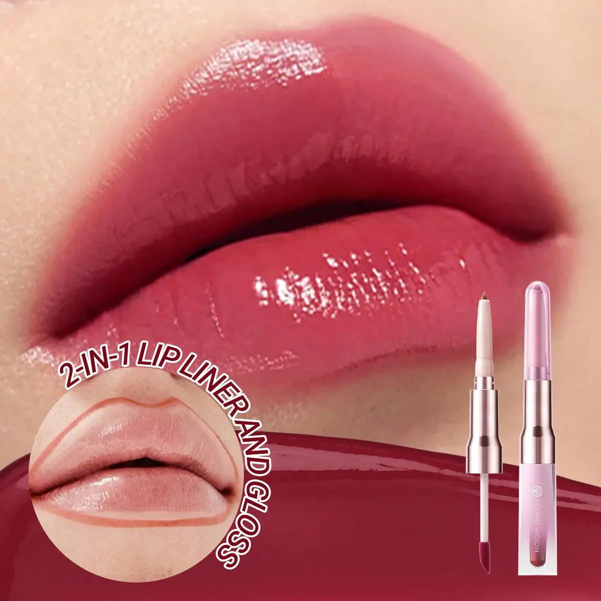 YOUNG VISION  Dual-Ended Lip Makeup Pen, Smooth Lip Liner & Gloss, Perfect for Defined Lips, Hydrating Shine, Long-Lasting Wear