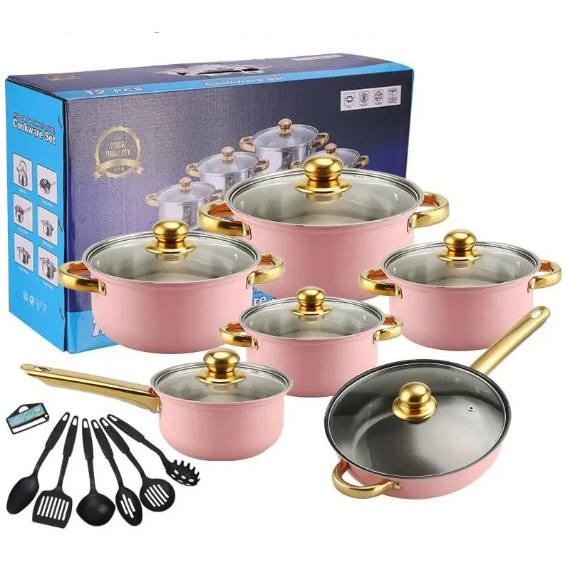 Stainless Heavy Steel Pots and Pans Set 18PCS Ktichen Stainless Steel Nonstick Cookware Set with Glass Lids Full Clad Cooking Set with Stay-Cool Handles Dishwasher Safe Compatible with All Stovetops E Kitchenware Cookware Set