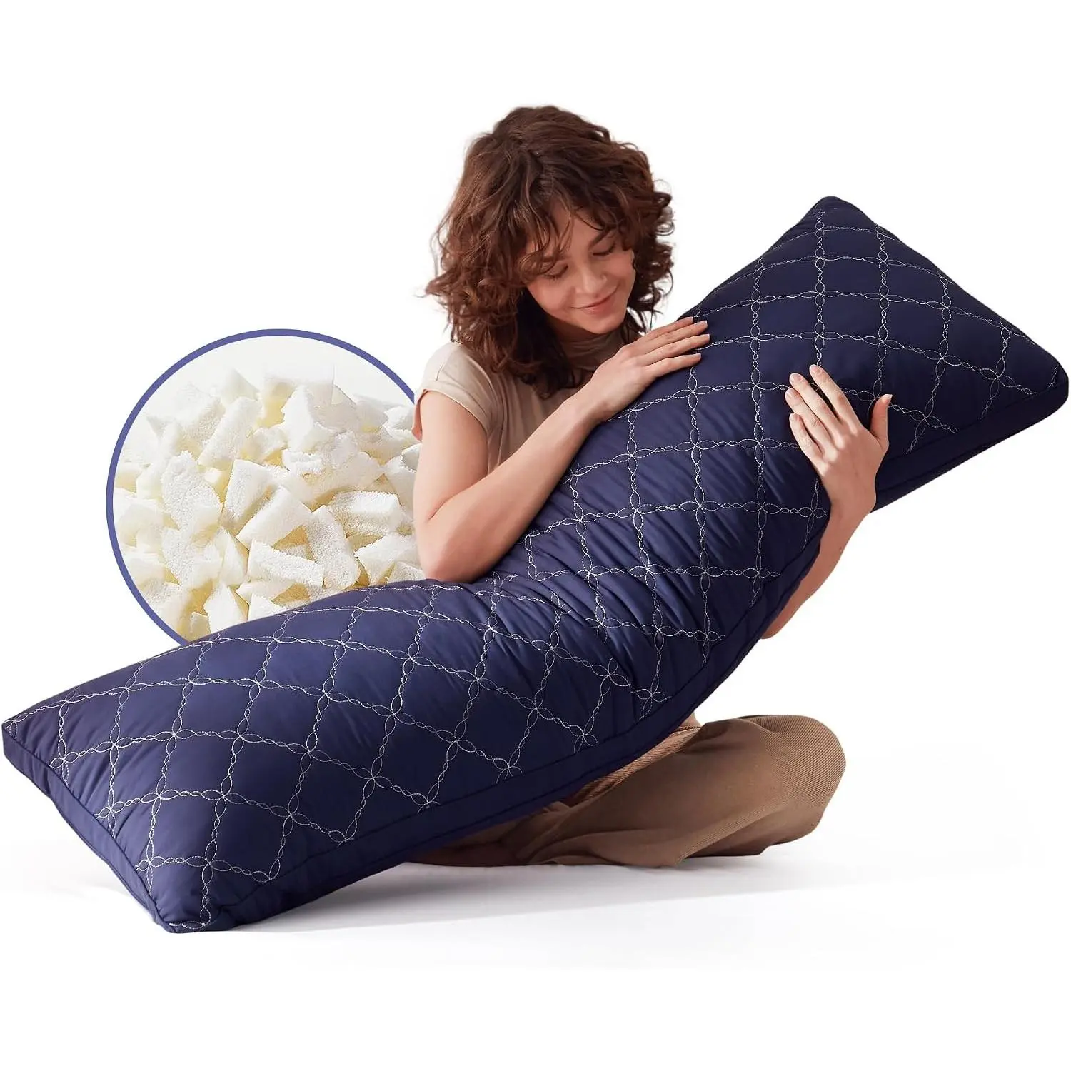 Navy Blue 20x54 in Memory Foam Body Pillow for Adults, Ultra-Soft Full Body Pillow with Diamond Quilted Cover, Side Sleeper Support, Machine Washable