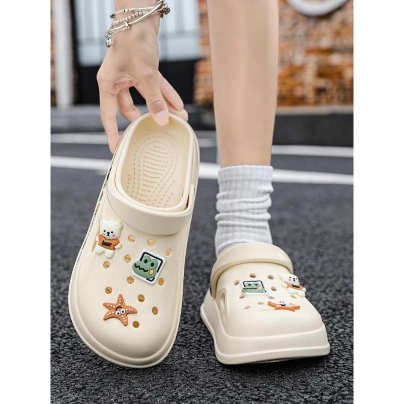 (New)Women's Cute Cartoon Bear & Flower Decor Clogs, Casual Comfortable Breathable Clogs, Fashionable Shoes for Outdoor & Beach