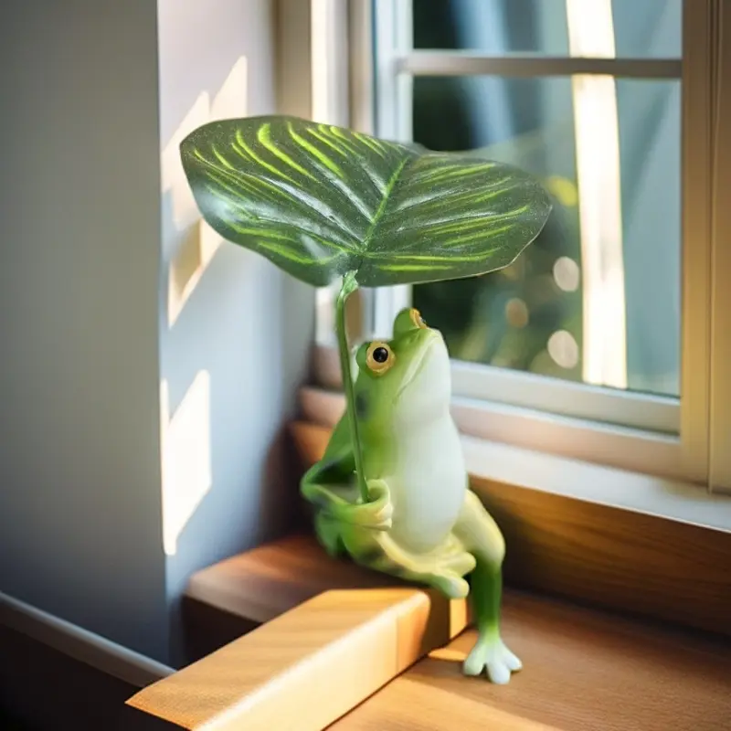Funny Frog Garden Decor with Umbrella, Cute Resin Frog Statue for Outdoor Patio Yard Lawn Balcony Decoration, Green Animal Figurine Gift