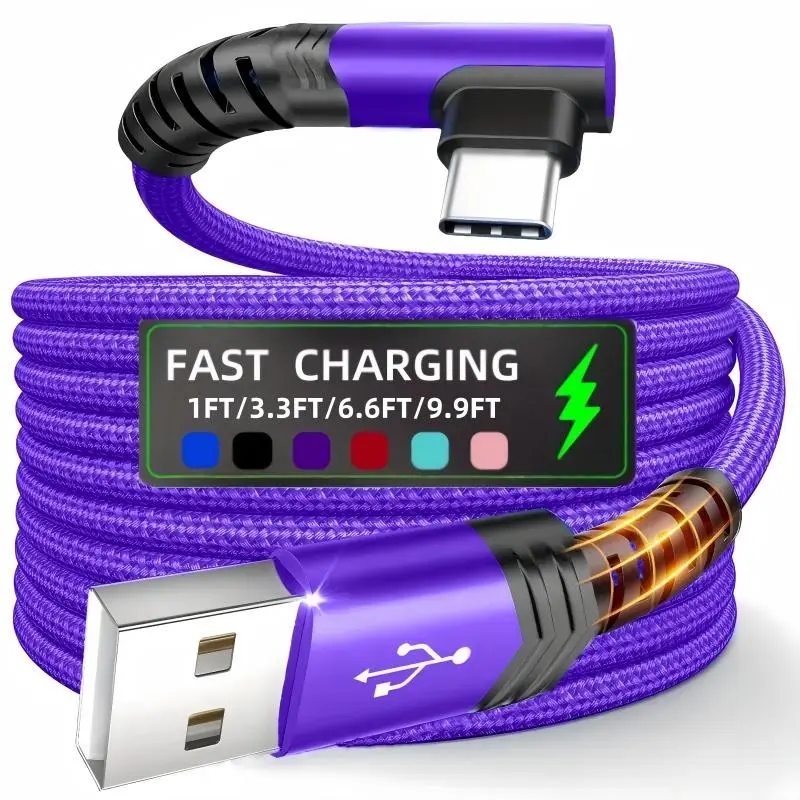 USB C Cable 90 Degree, USB a to USB C Right Angle Nylon Braided Fast Charging Cable, Compatible with iPhone 16 Pro Max, Samsung Galaxy S24 Ultra, iPad Air6