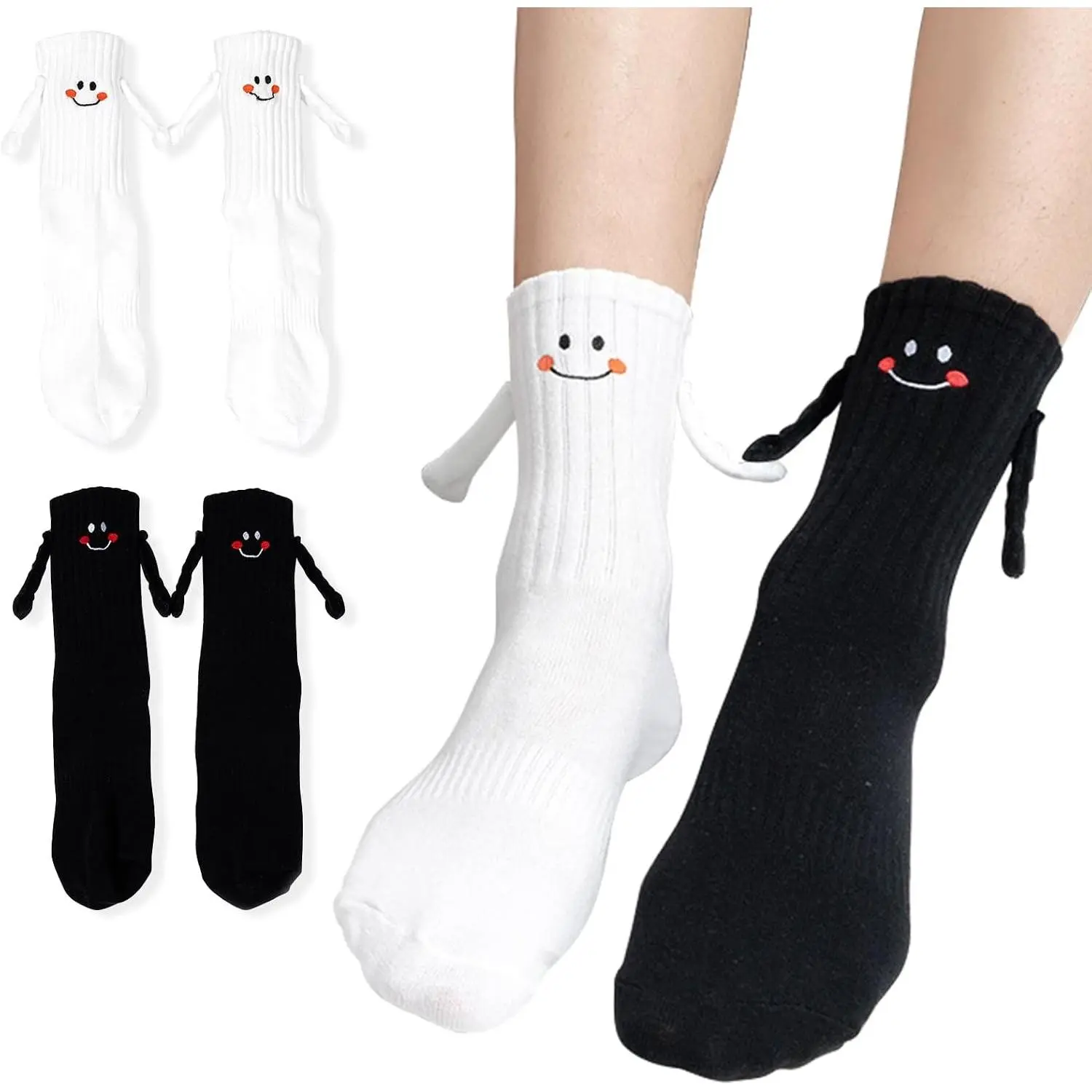 2 Pairs Magnetic Holding Hands Socks Funny Couple Novelty Unique Magnetic Connection Design Gift for Friends(Gift)