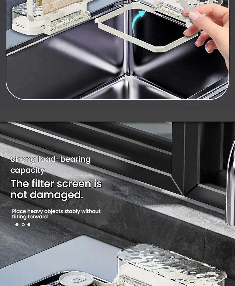Kitchen Sink Filter Rack - Sink Strainer Foldable Food Catcher with 50pcs Mesh Bags, Foldable Stand Disposable Waste Garbage Net Shelf Anti-Clogging Filter Net Basket Holder Hands-Free Flat Floor Mop Bucket Set Suction Cup Sponge Holder for Kitchen Sink