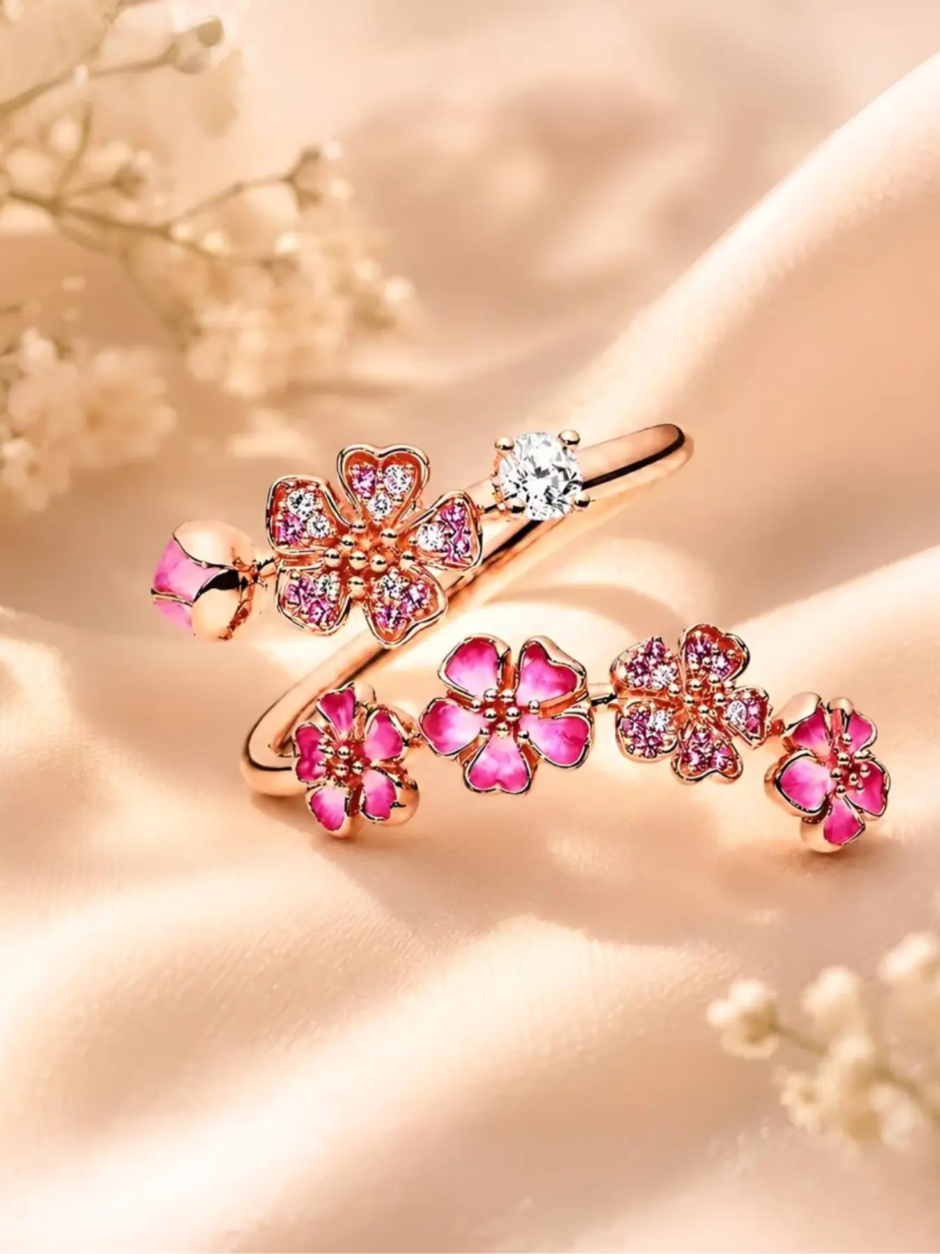 1 Pc Peach Blossom Ring for Women, Adjustable Flower Ring, Dainty Floral Jewelry Gift, Cute Everyday Ring, Washable and Fade-Resistant