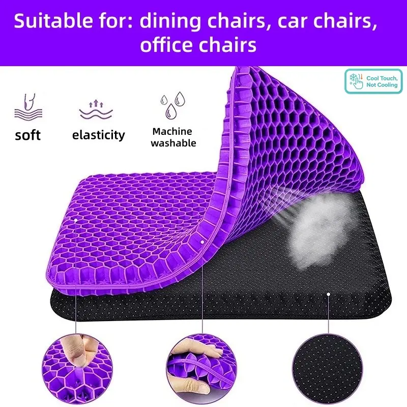 Gel Seat Cushion, Cool Touch Gel Pad, Extra Large Thick, Breathable Honeycomb Design, Pressure Relief, Soft, Office Chair, Car Seat, Car Chairs, Wheelchair