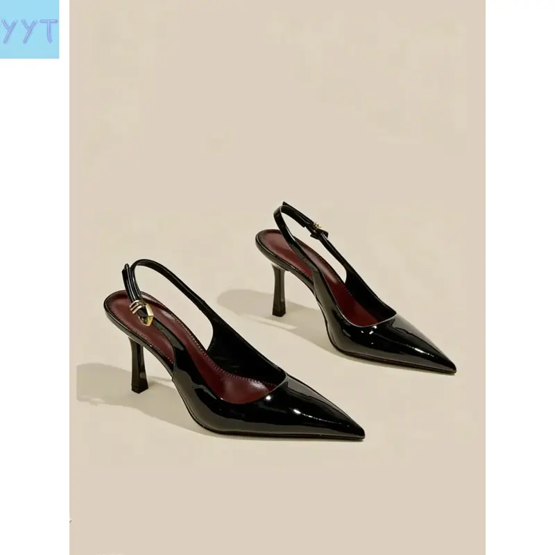 YYT1 2026 Women's Burgundy Patent Leather Pointed Toe Slingback Stiletto Heel Pumps - Vintage Chic, Comfy Commuter & Evening Wear, Elegant Minimalist Shoes
