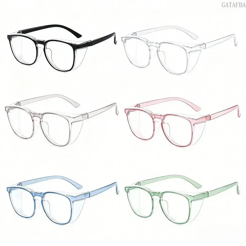 6 Pack Fashion Protective Goggles, Transparent Anti-Fog Anti-Blue Light Safety Glasses, Windproof Plastic Eyewear for Daily Outdoor and Construction Scenarios