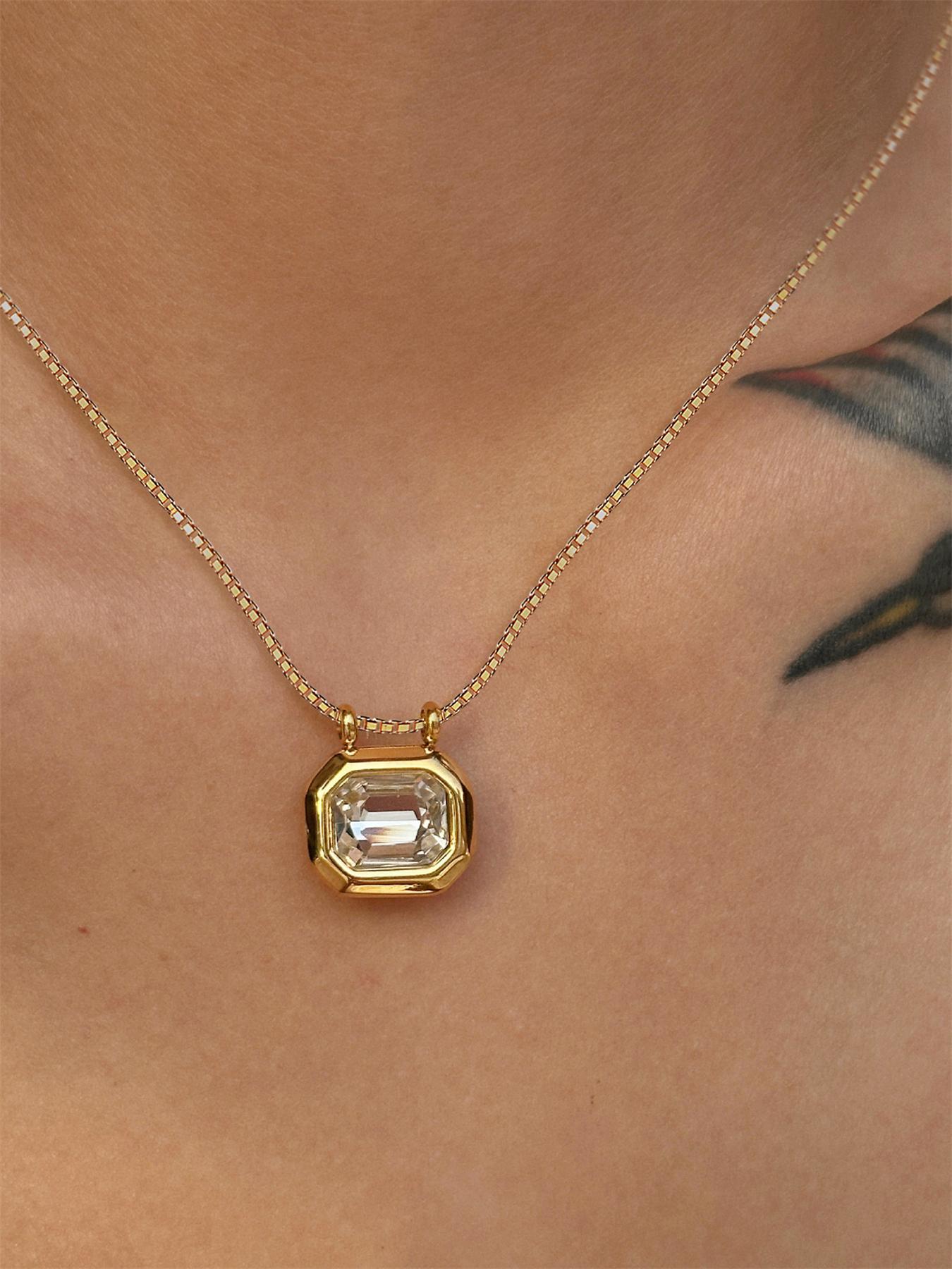 Women's Elegant Artificial Zircon Decor Geometric Pendant Necklace, Exquisite Trendy Pendant Necklace, Chic Jewelry As Gift for Girlfriend, Cubic Zirconia Pendant