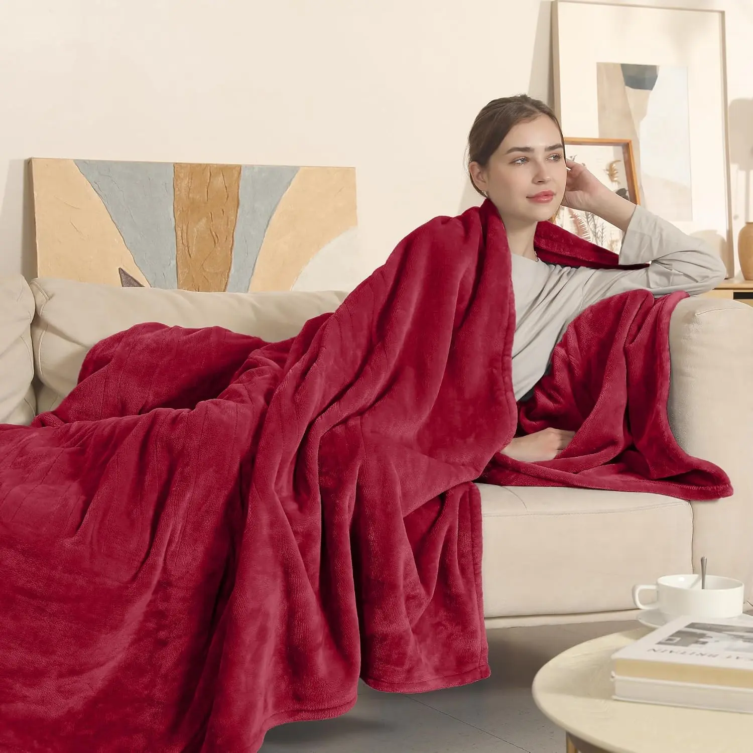 Electric Blanket Full Size, Super Soft Cozy Upgraded Flannel Heated Blanket with 6 Heating Levels & 1-10 Hours Auto Off, Heating Blanket for  Office, Machine Washable, 72" x 84", Burgundy