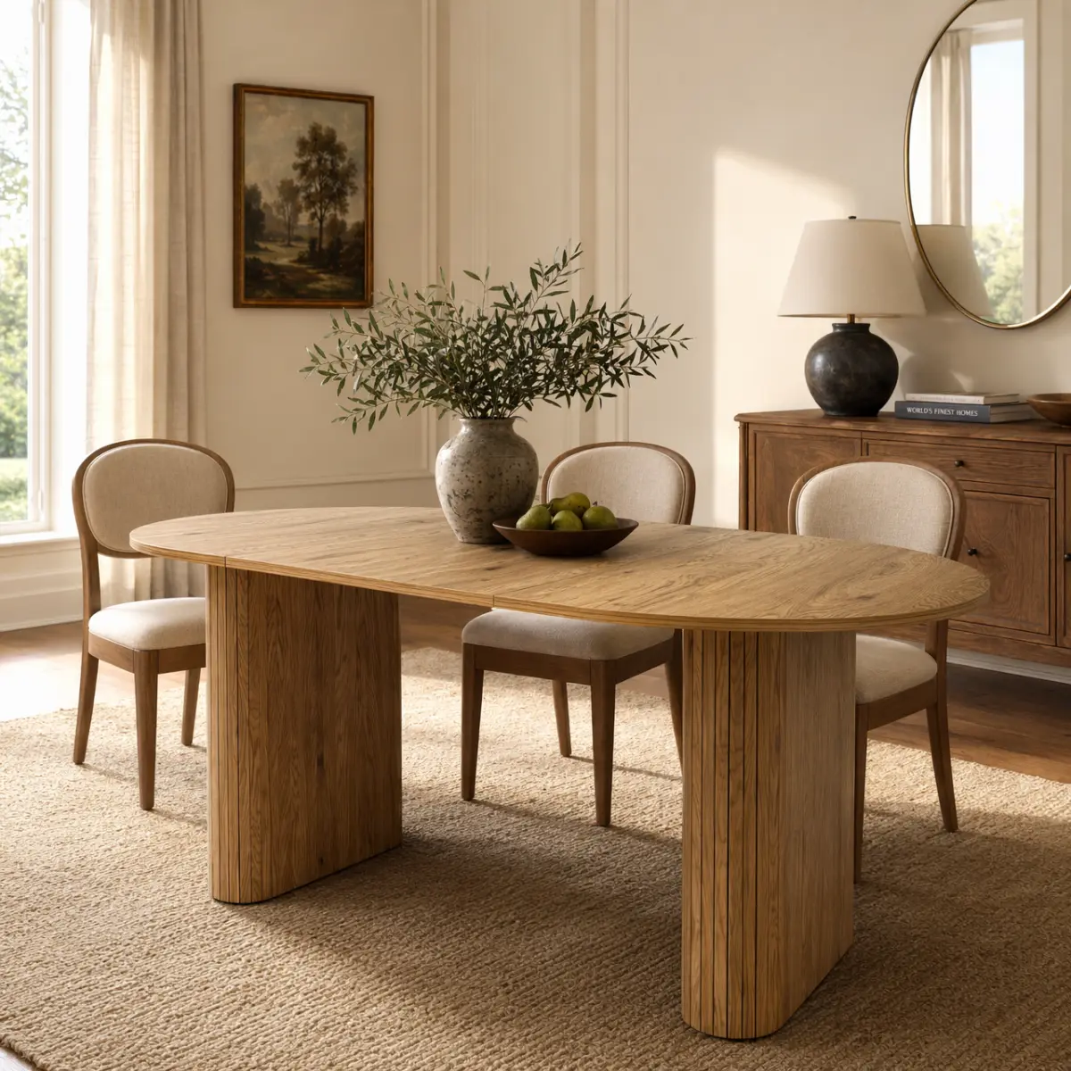 70.87 Inch Oval Modern Dining Table for 4-6 Persons, MDF Wood Grain Tabletop with Reinforced Metal Frame, Contemporary Multipurpose Kitchen Meeting Desk with Rounded Safe Edges