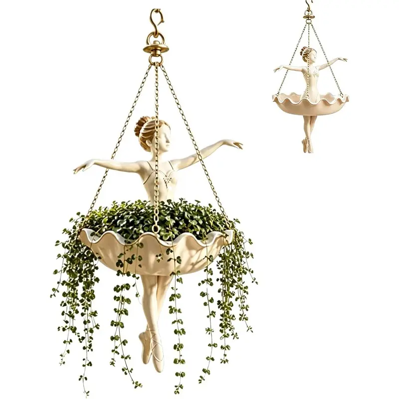 Dancer Hanging Planter-Resin Ballet Flower Holder- with Hook & Chain-Vertical Plant Display- Indoor Balcony Garden Decor, Unique Pots, Ballet Dancer Hanging Planter,Resin Crafts