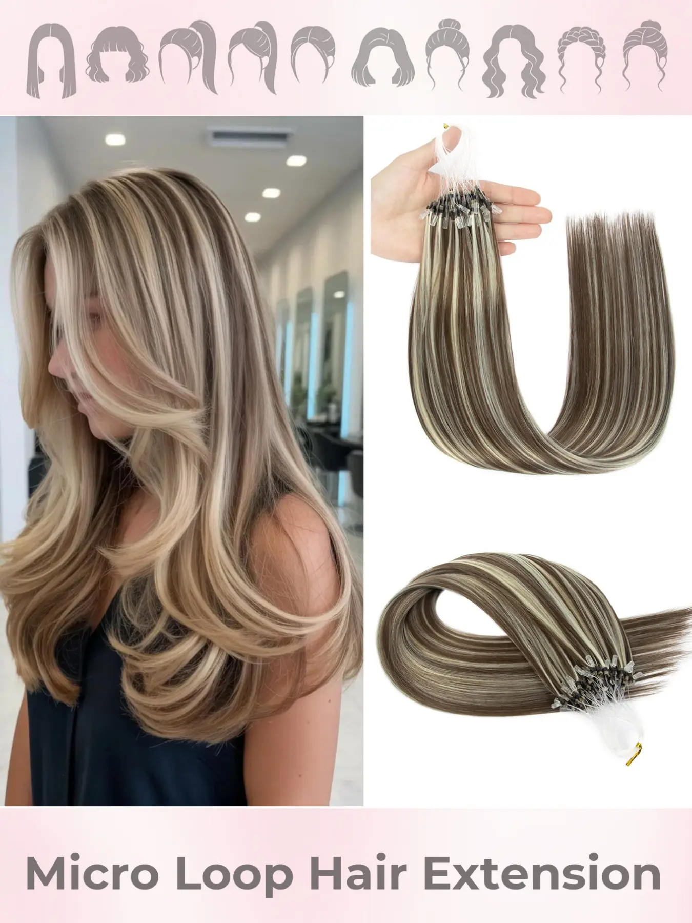 50pcs 20Inch Micro Ring Hair Extensions - Invisible Seamless Micro Ring Beads, Natural Straight Premium Synthetic Hair Extensions, Synthetic Hair Pieces for Women,  Perfect for Parties, Photoshoots, and Everyday Hairstyles 50g/Pack