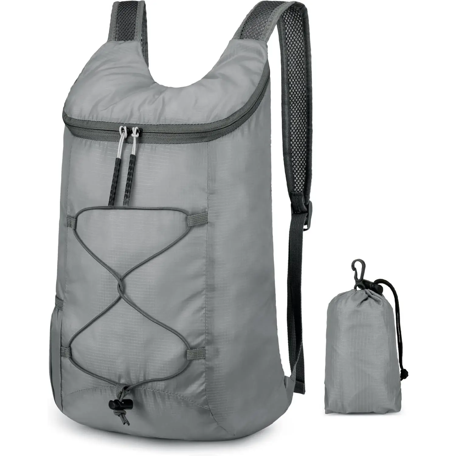 16L Foldable Hiking Backpack,Small Packable Daypack, Gray | Lightweight ,Outdoor Collapsible Rucksack,Ultralight Folding  Pack, Water Repellent, Men Women Travel Gym, Easy Carry-