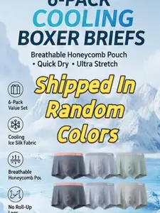 6 Pack Men's Cooling Boxer Briefs Ice Silk Underwear Breathable Honeycomb Pouch Quick Dry Moisture Wicking Seamless Stretch Trunks No Ride Up No Roll Legs Soft Nylon Spandex Comfort Fit Boxer Shorts for Gym Running Workout Travel Daily Wear