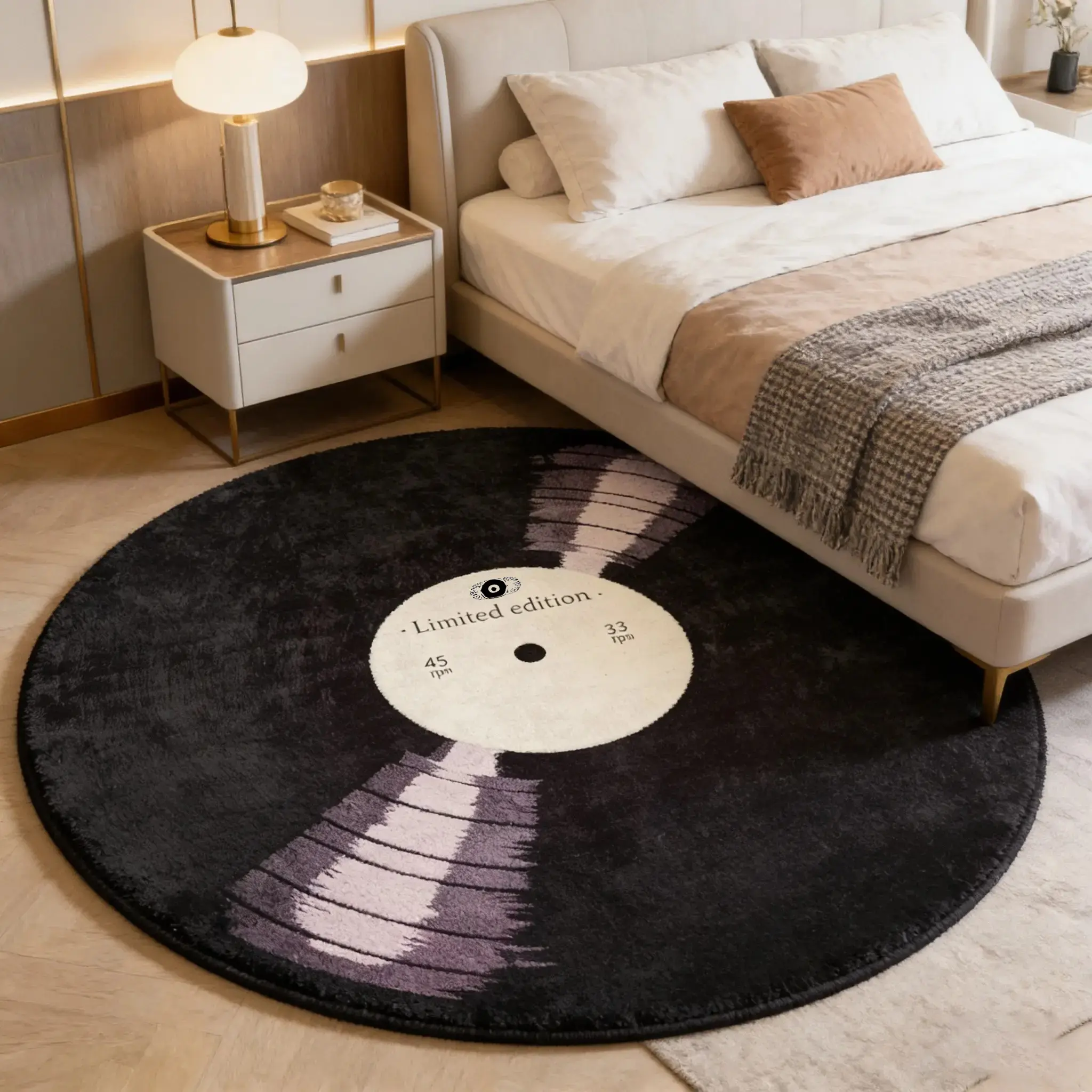 Round Rug with Vinyl Record Pattern, Soft Non-Shedding Decorative Area Rug, Cozy Home Decor Rug for Living Room, Sofa & Bedside, Multiple Sizes Available