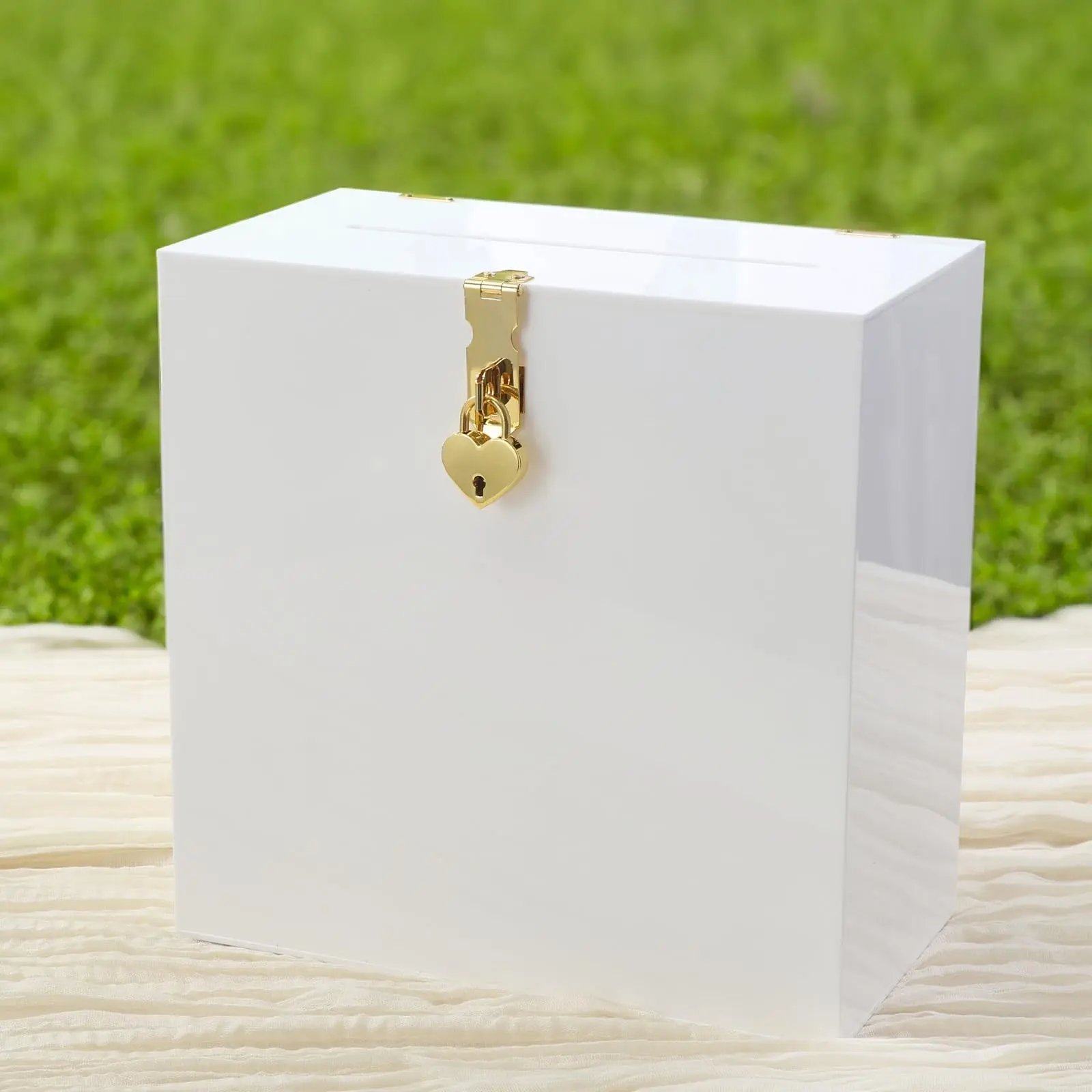 Acrylic Card Box with Heart Lock and Key, DIY Wedding Blank Box, 10x10x5.5 Inches, Ideal for Weddings, Parties, Donations, Elections, Graduations, Glossy