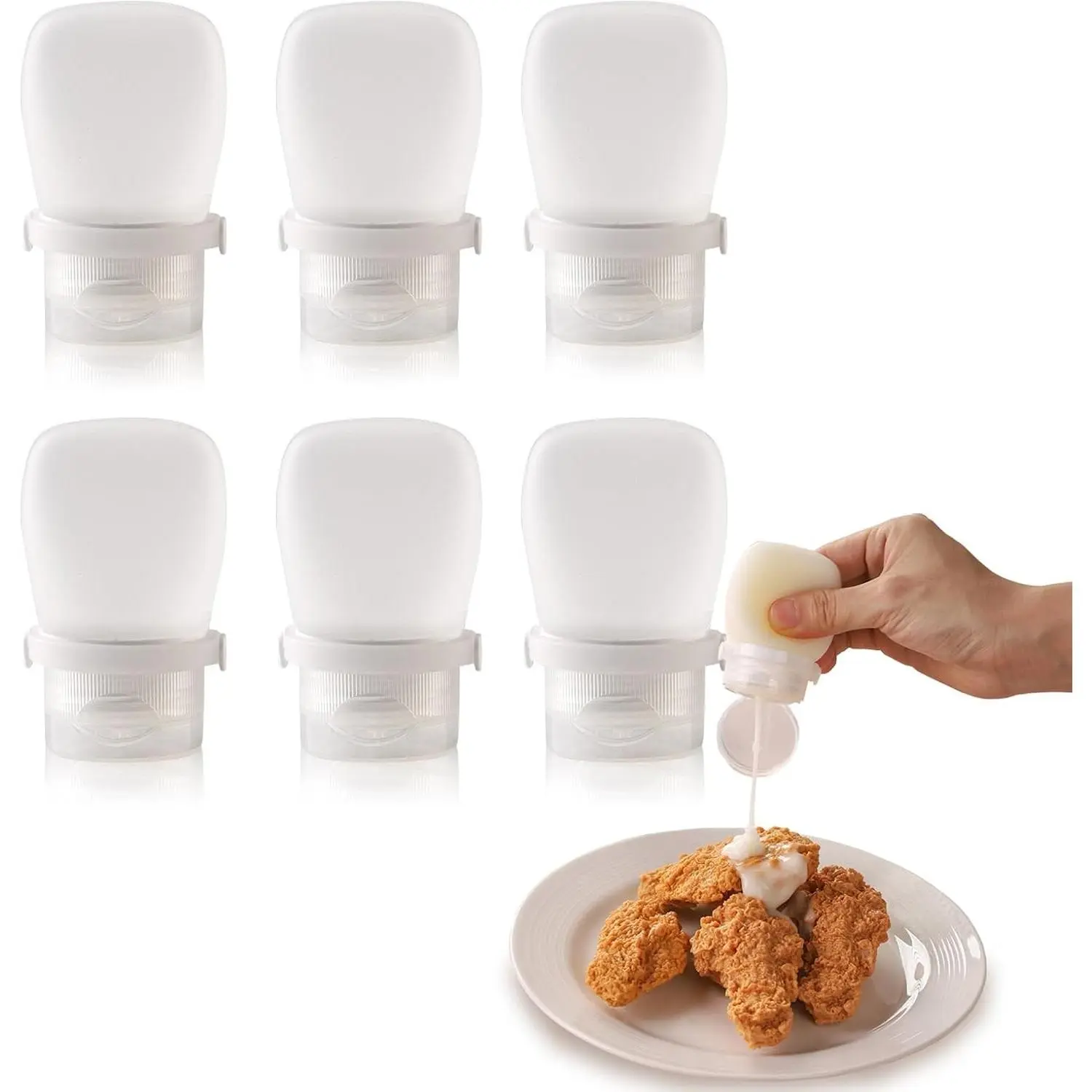 6 Pack Silicone Condiment Squeeze Bottles Small Salad Dressing Bottles to Go Travel Salad Dressing Containers for Lunch Box 30ml/1 oz Travel Sauce Bottle with Labels