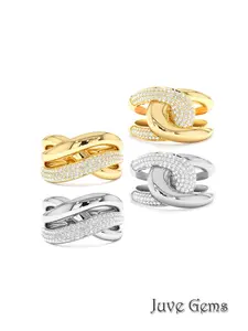 Interlocking Knot Ring, Dual Row Zirconia Design, Smooth Band, Women's Cubic Oxide Zircon Stackable Jewelry, Interlocked Stackable Rings