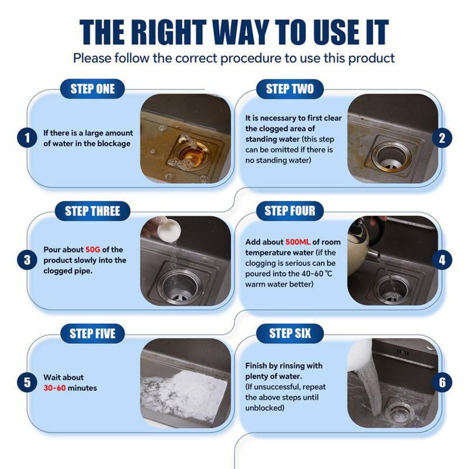 Dissolves Over 200 Types of Clogs and Kills 99% of Bacteria,Suitable for Kitchen Sinks,Shower Drains,and Bathtubs.