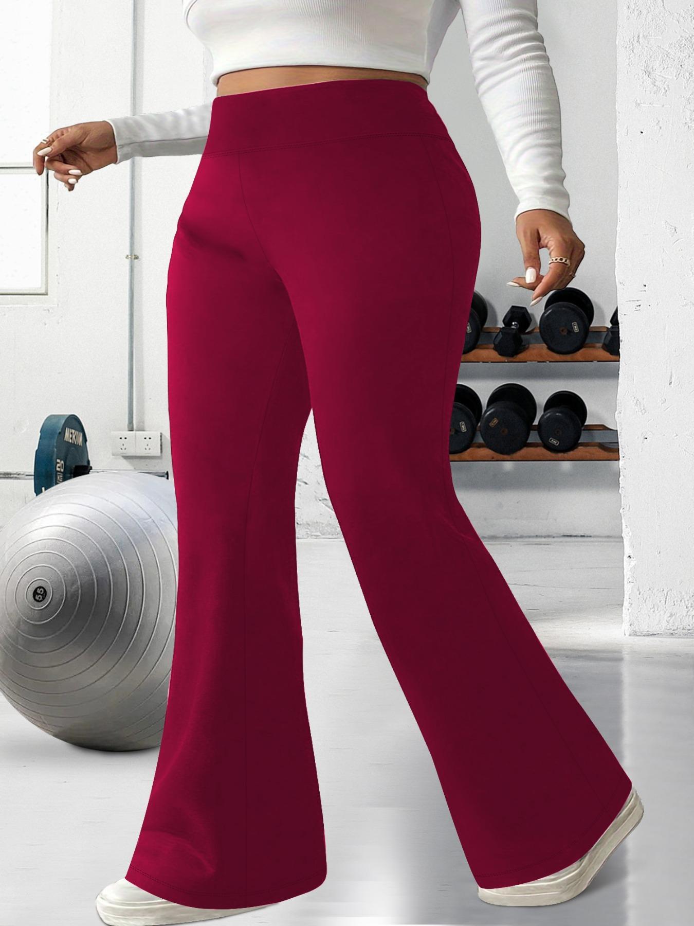 Plus Size Solid High Waist Flare Leg Leggings, High Waisted Leggings, Casual Comfy High Stretch Bell Bottom Trousers for Daily Wear, Women's Bottoms for Summer
