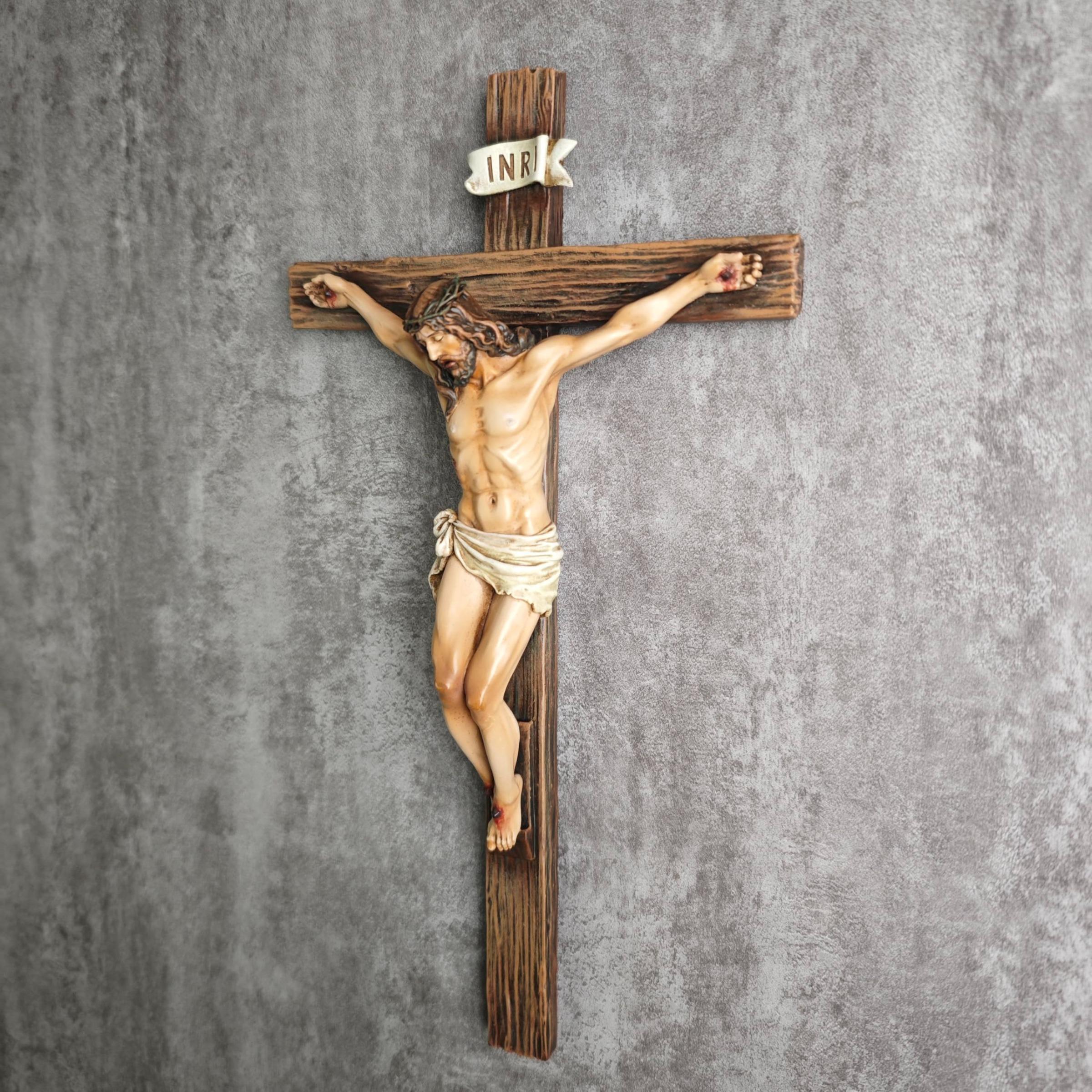 Catholic Crucifix Wall Cross 9.65"H Renaissance Sculpture Handmade Inspirational Home Décor Religious Devout Gift Artistic Detailing Ornaments Decor