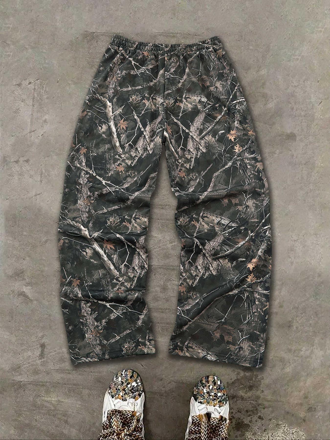 Men's Tree Branch Camouflage & Camouflage Loose-Fit Knit Pants, Y2K Style Summer Streetwear, Retro Hip Hop Fashion