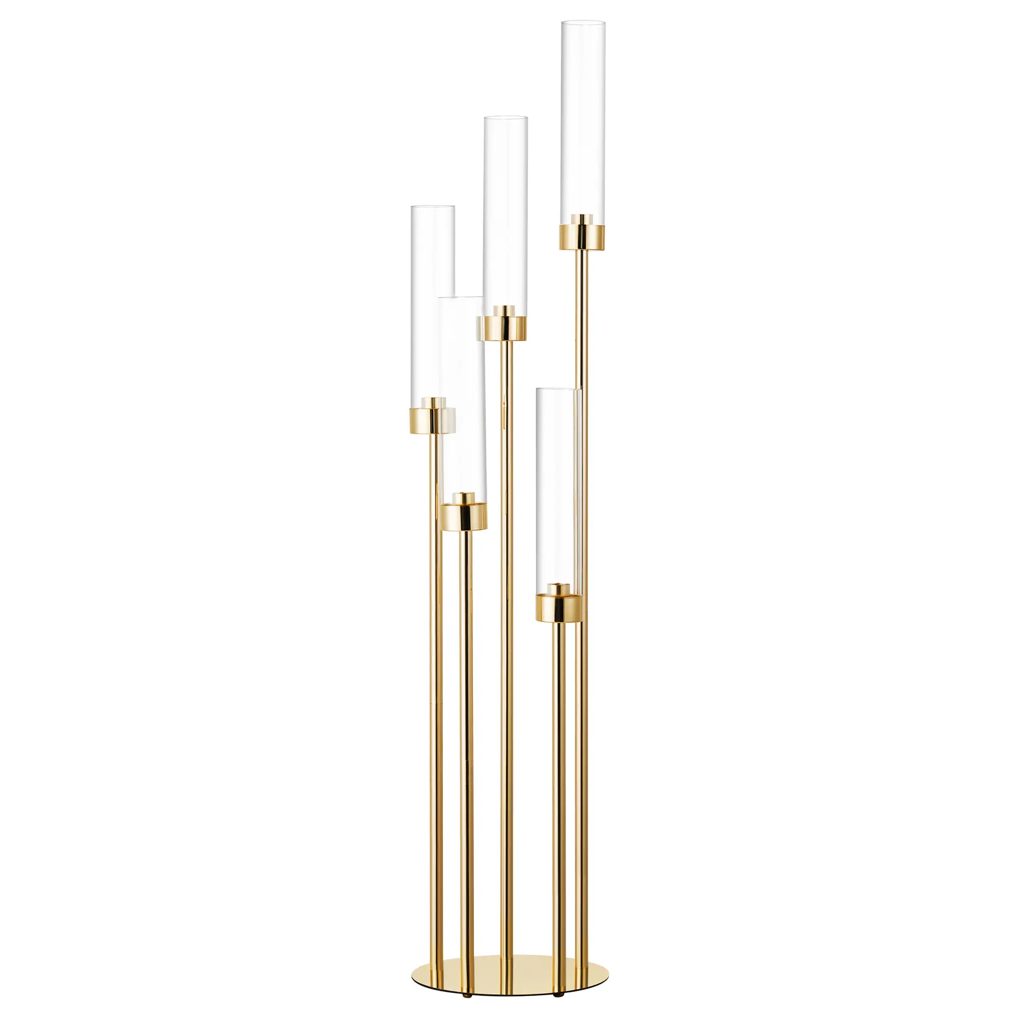 42.5 Inch Gold Floor Candelabra 5 Arm Metal Candle Centerpiece with Acrylic Shades for Wedding Party Table Decoration Home Decor 1pc
