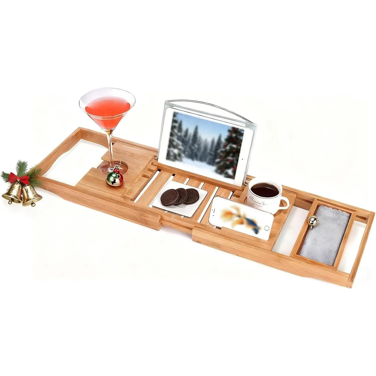 Utoplike Bamboo Bathtub Caddy Tray for Tub, Adjustable Bath Table