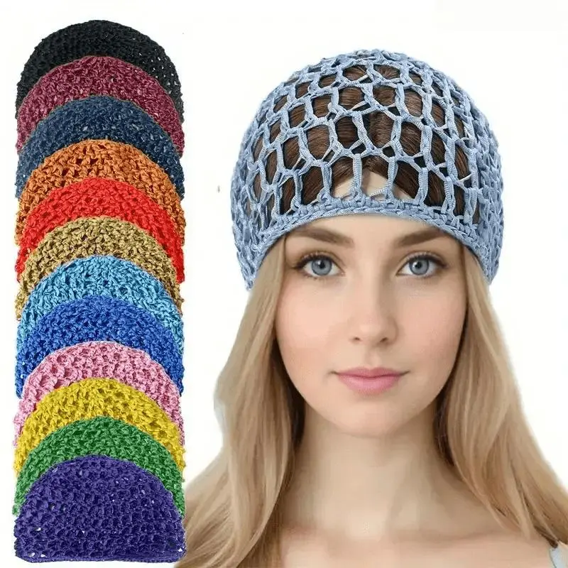 Women's Multi-Tone Braided Hats, 5-Pack Hollow Knit Snoods with Elastic for Sleeping and Daily Care, Mix Color 5pcs, Elastic Band, Braided Knit, Elegant Braided Snoods