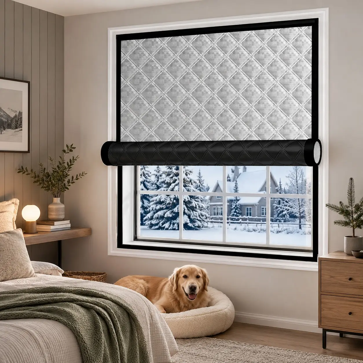Thick Self-Adhesive Thermal Window Curtain, Easy Install Curtain, Windproof Noise-Reducing Insulated Winter Cover, Flexible Design, Cozy, No-Drill Quilted Silver Draft Blocker for Bedroom Living Room