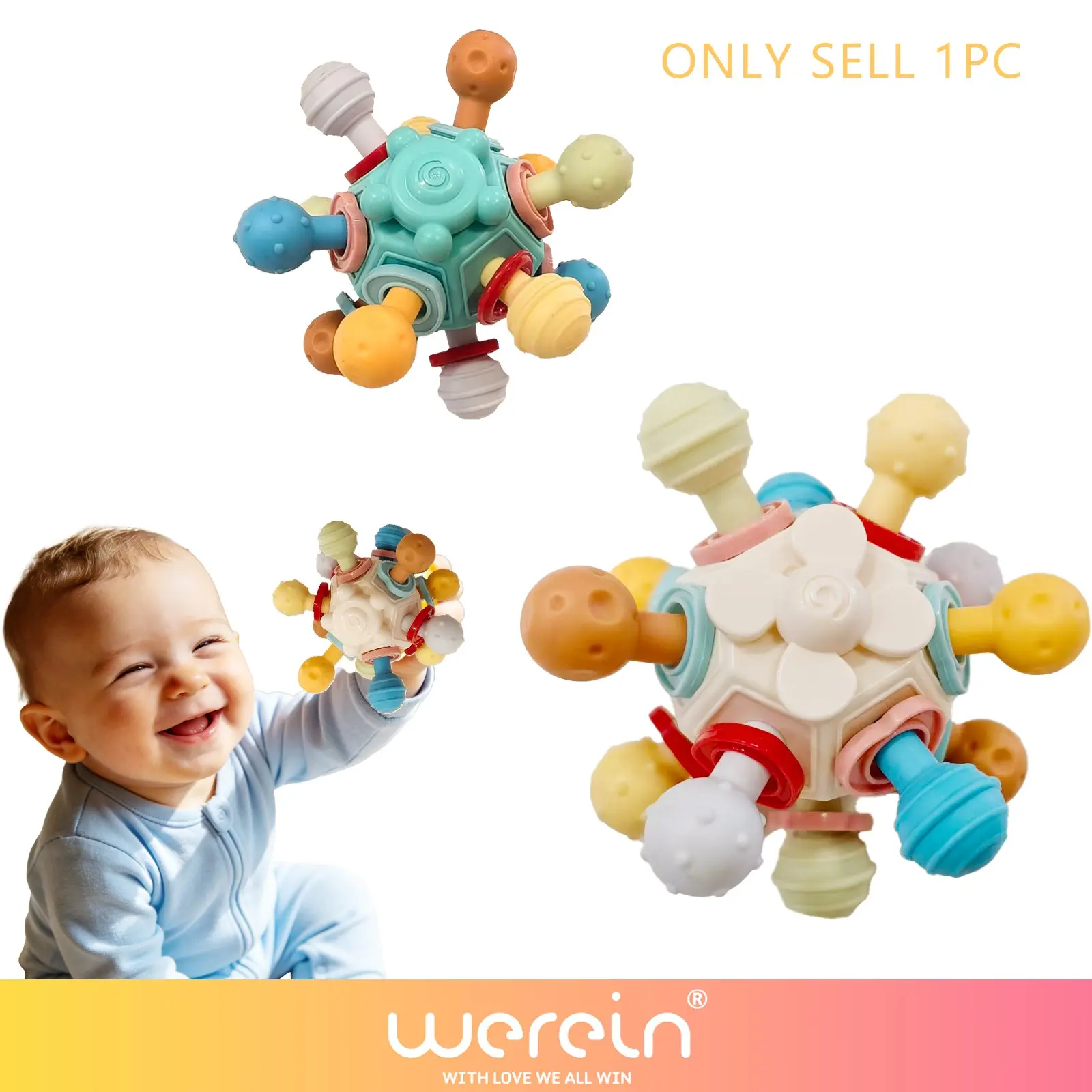 Upgraded Large Sensory Teether Ball Toy for 0+ Babies, Teething Pain Relief, Hand Strengthener, Twist & Spin Activity Toy, Boxed Newborn Gift, Baby Toy
