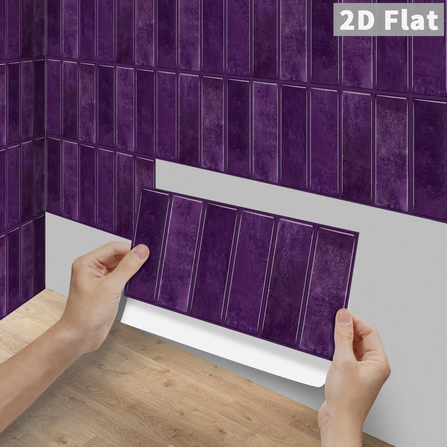 6/12/24/48PCS FG PVC Crystal Dark Purple Gradient Vertical Subway Tile Stickers, Self-Adhesive Waterproof Oilproof Peel & Stick Wall Decals for Kitchen, Bathroom, Floor, Tile & Wood DIY Home Renovation